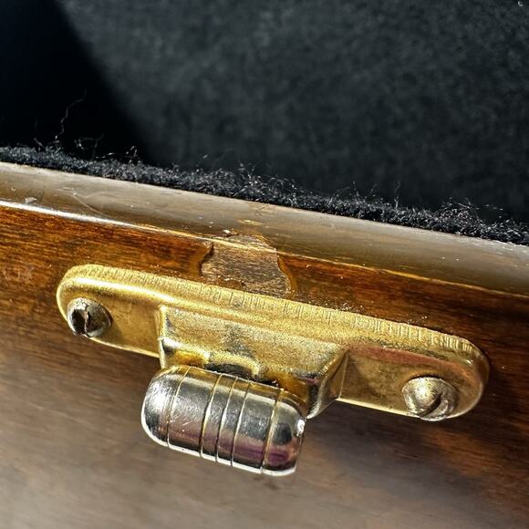 Vintage 60's Purse Wood Box Girl & Cat Handbag Brown Brass Closure Lucite Handle - Picture 14 of 16